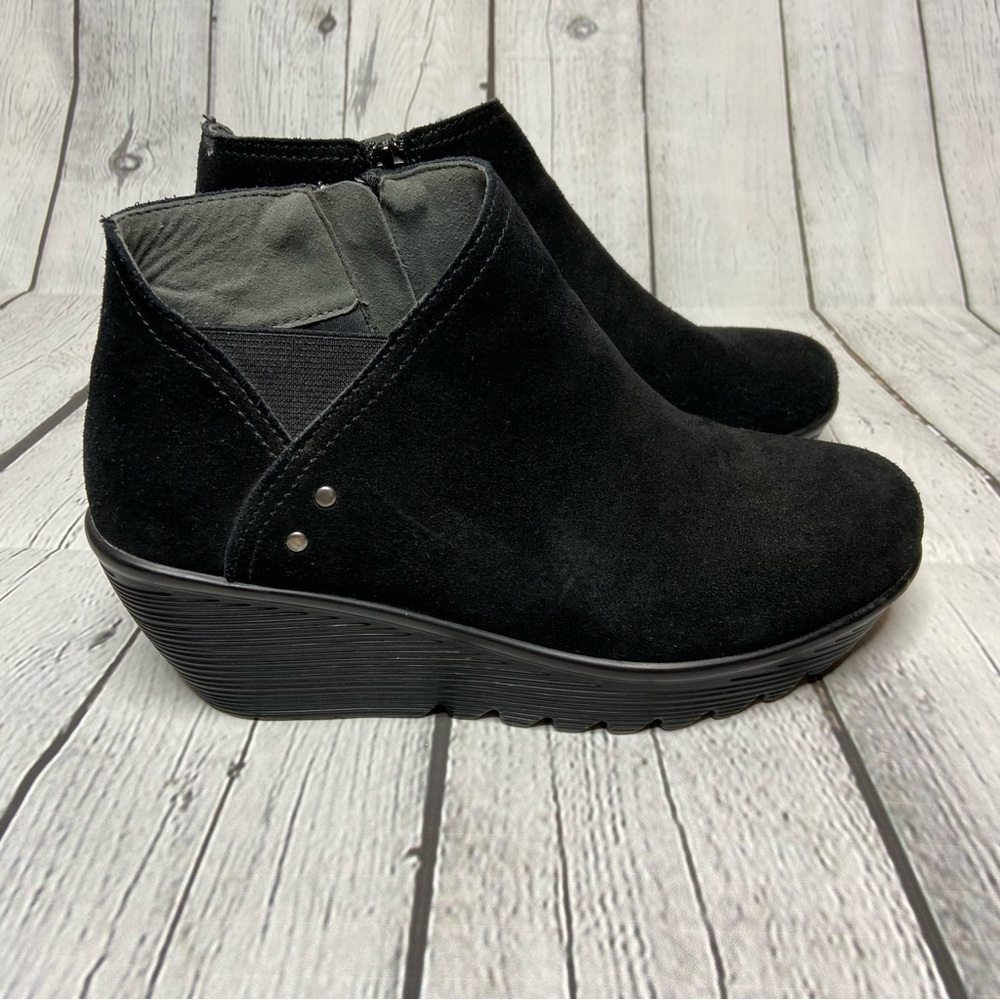 Skechers Parallel Ditto Wedge Ankle Boots Black Suede Side Zip Women’s 8.5
